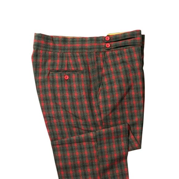 Mens 36 Gurkha Pants Green Red Plaid Check Wool Flat Front Straight Fit Trousers - Picture 7 of 8